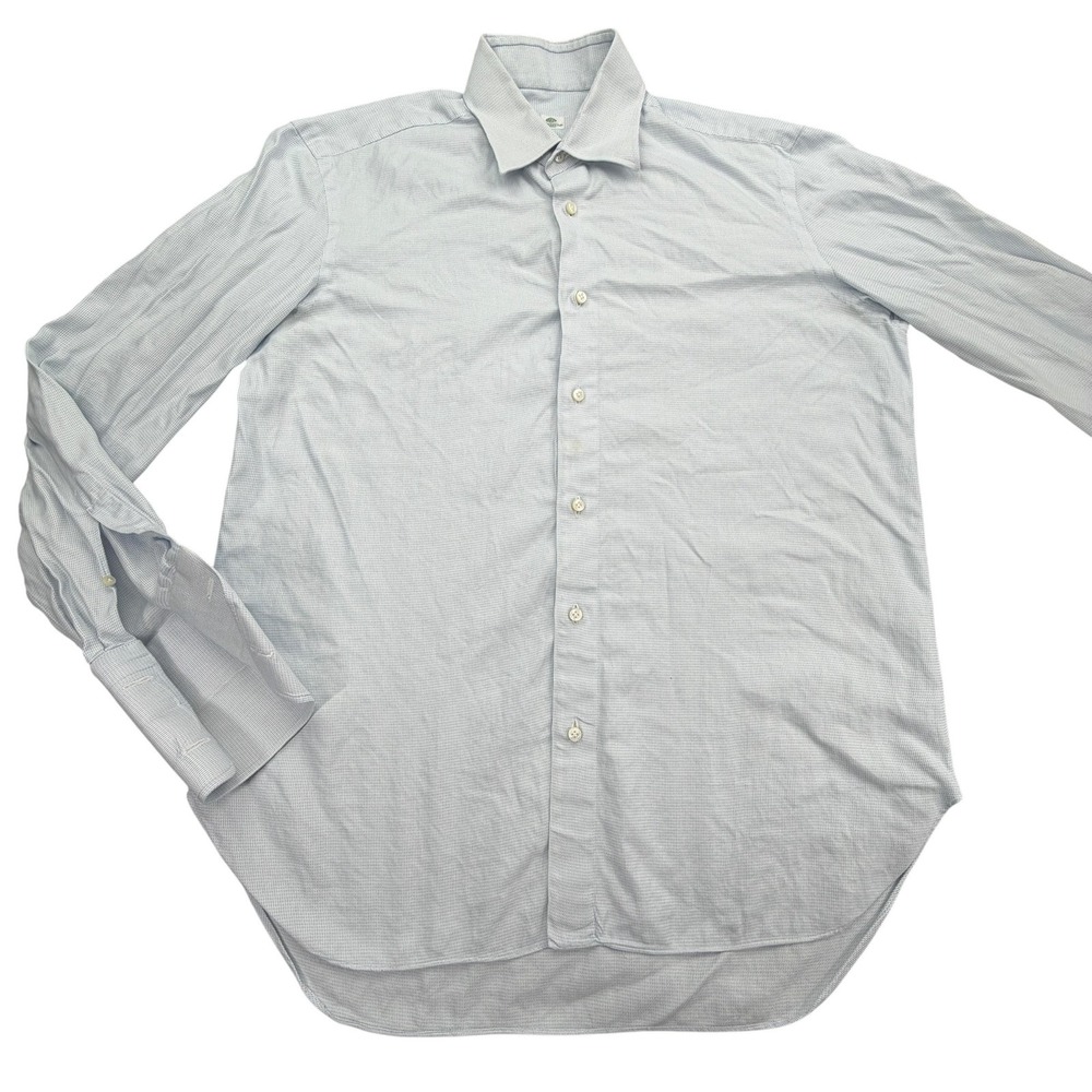 Borrelli Napoli Shirt Mens 16 Blue Striped Long Sleeve Button Cotton Italy STAIN